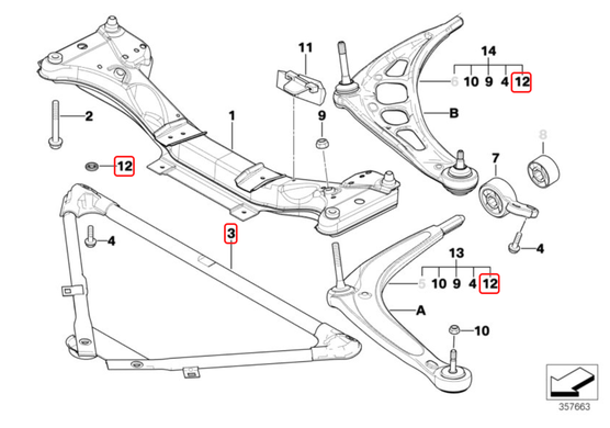 Apoio / casquilho braço suspensão BMW 3 E46; 31126750057 (par lado esquerdo e direito)